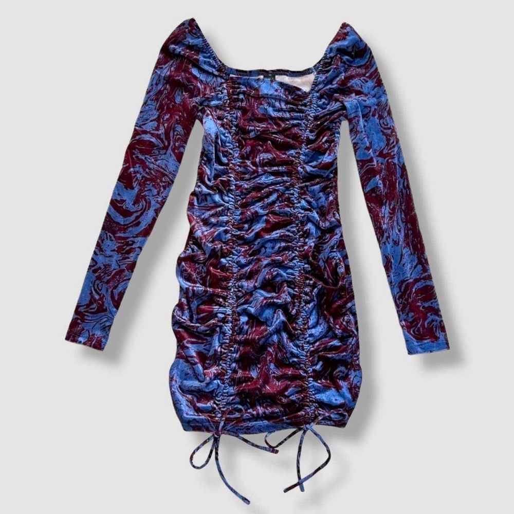 XXL Velvet Marble Dress Wild Fable Angel Bodycon Ruched Long Sleeve